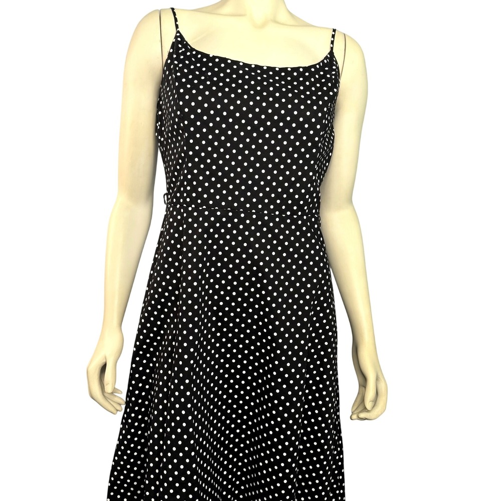 Vintage Polka Dot Dress Retro Black White Womens 12 Medium Fit Flare Slimming - Picture 1 of 8